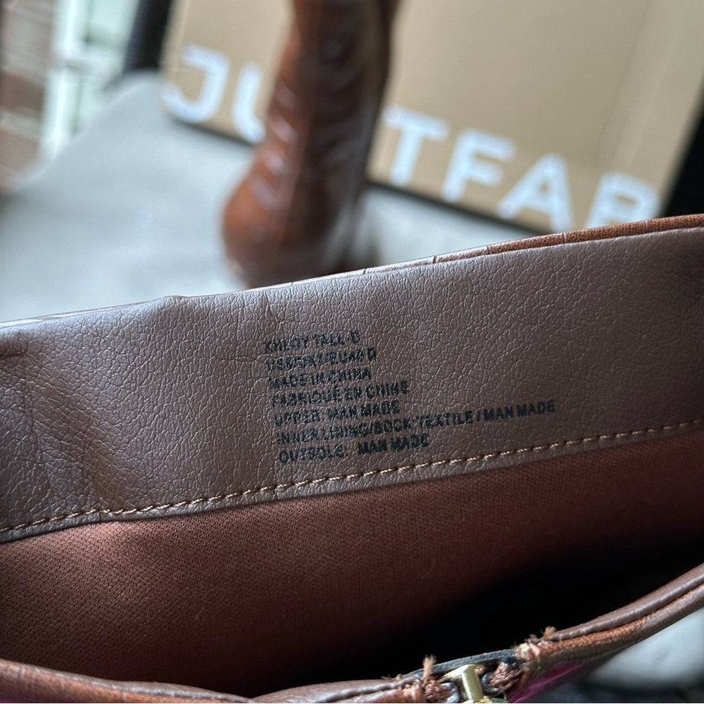 JustFab Khloy Leather Brown Tall Heeled Boots 9 - Picture 9 of 12